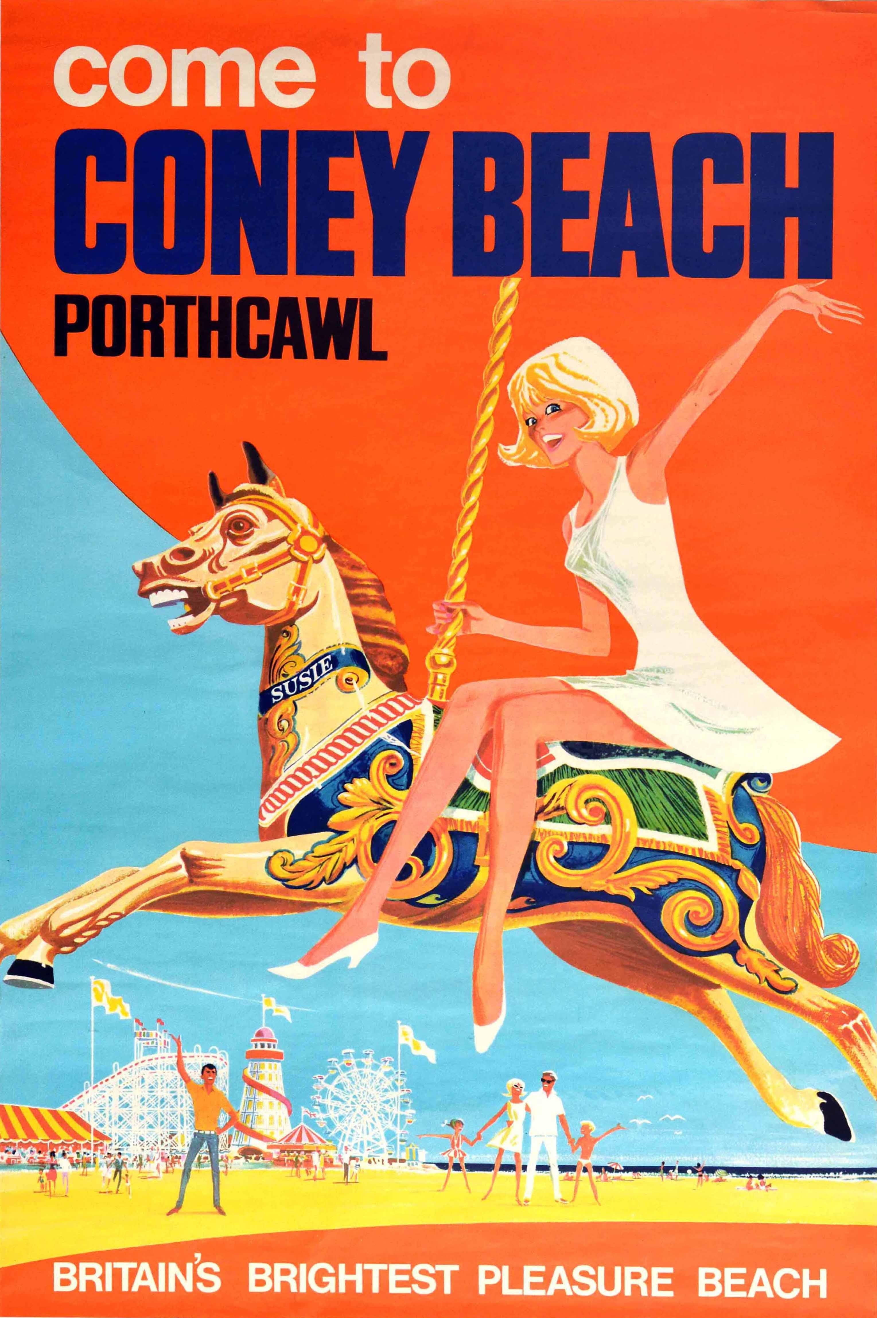 Print de H. Riley - Cartel original de época de Coney Beach Porthcawl Parque de atracciones de Gales