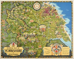 Original Vintage Poster Pictorial Map Of Yorkshire British Railways Train Travel