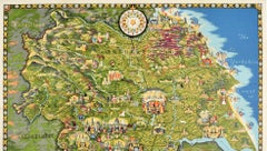 Original Vintage Poster Pictorial Map Of Yorkshire British Railways Train Travel