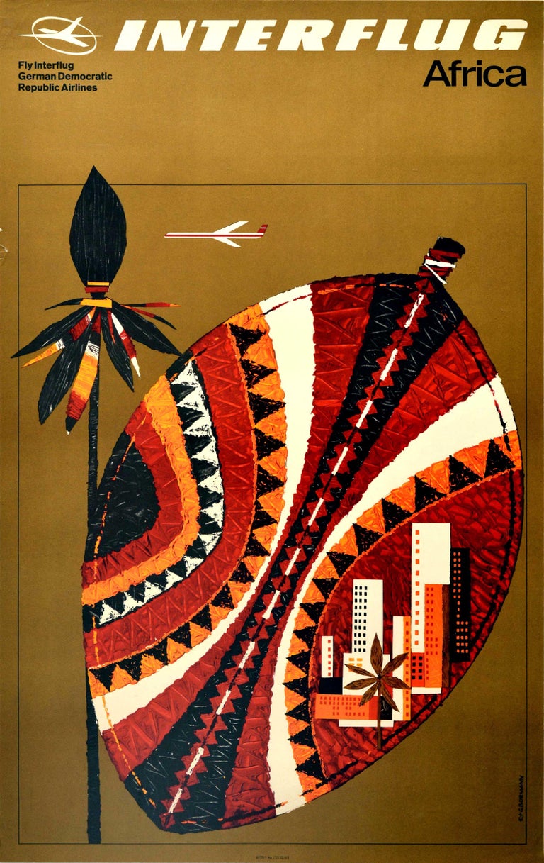 E.G. Bormann Print - Original Vintage Poster Africa Fly Interflug German Democratic Republic Airlines