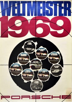 Original-Vintage-Poster Porsche Weltmeister 1969, Champion Motorsport, Autorennen