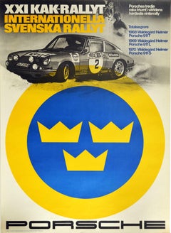 Original Vintage Poster Porsche 911 Svenska Rallyt Swedish Rally Auto Racing Car