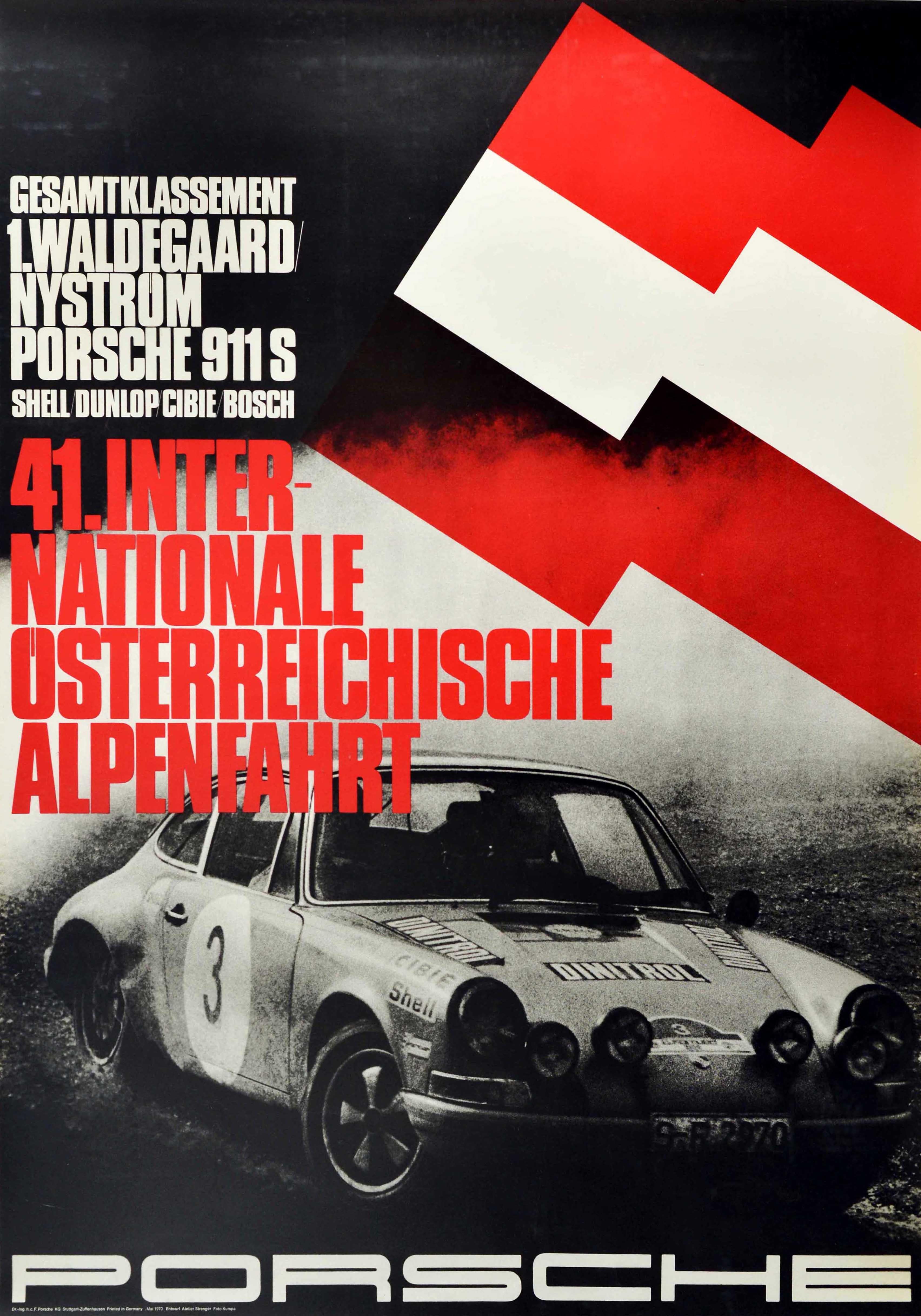 Erich Strenger Print - Original Vintage Auto Racing Poster Porsche 911 Austrian Alpine Tour Alpenfahrt