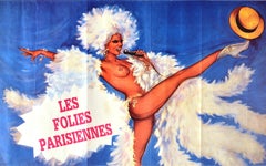 Original Vintage Poster Les Folies Parisiennes Cabaret Dancer Showgirl Paris
