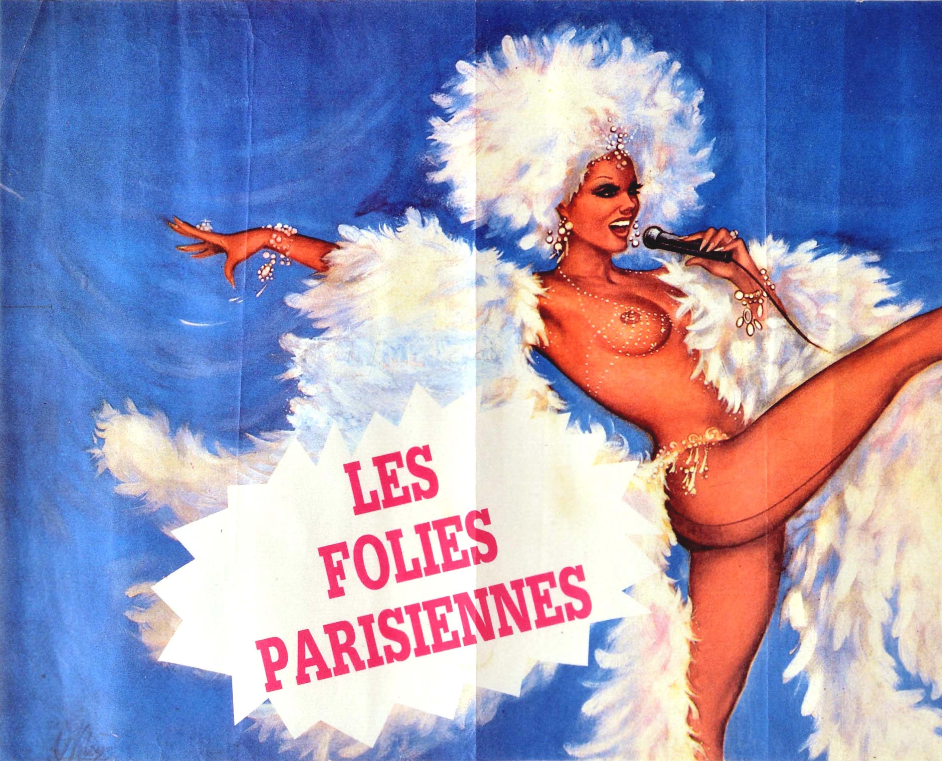 Original Vintage-Poster, Les Folies Parisiennes, Cabaret, Tänzerin, Showgirl, Paris (Violett), Print, von O'Kley Pierre Gilardeau