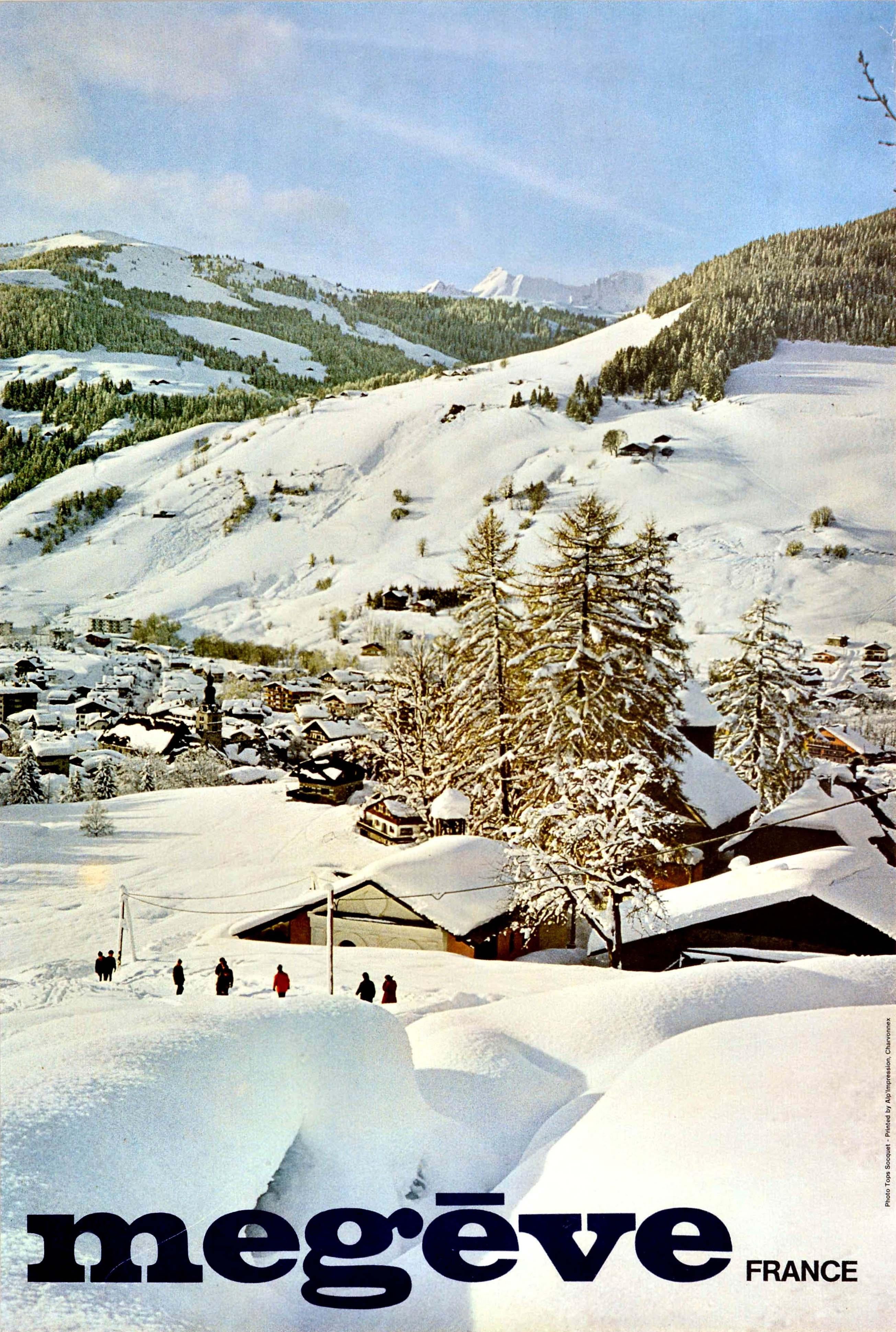 Tops Socquet Print - Original Vintage Poster Megeve France Alps Mountains Skiing Winter Sport Resort