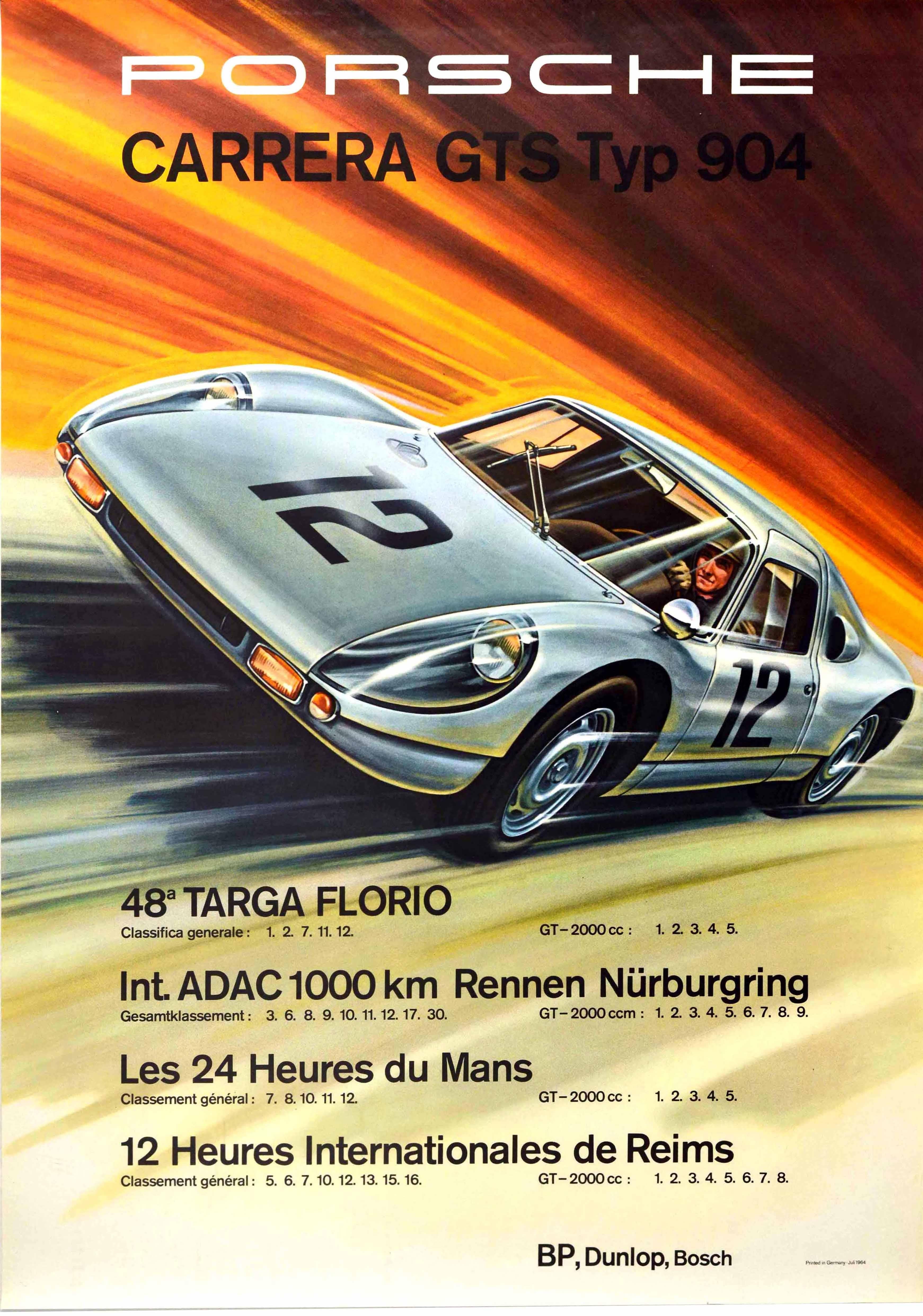 Original Vintage Car Poster Porsche Carrera GTS Typ 904 Auto Racing Motor Sport