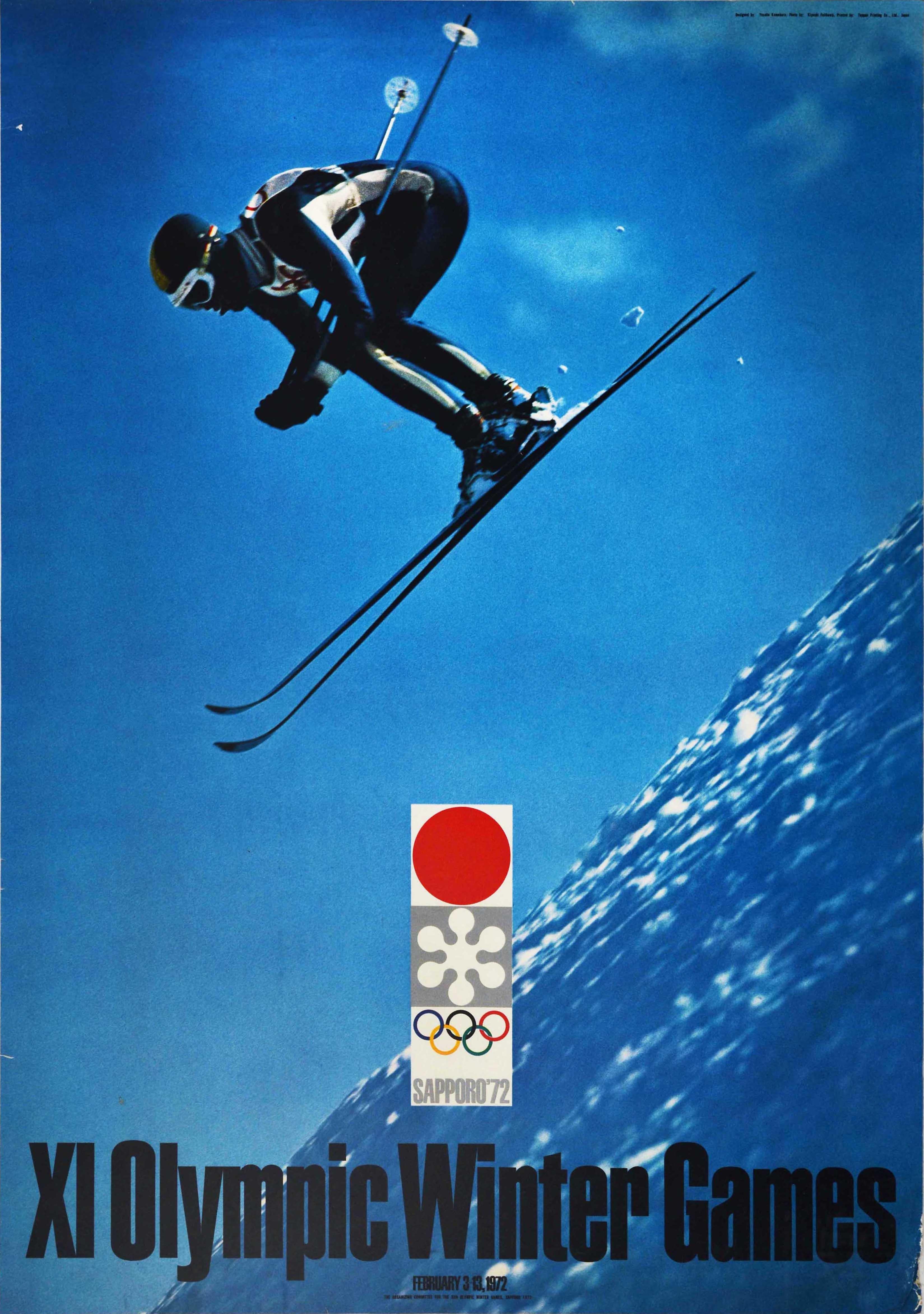 Yusaku Kamekura Print - Original Vintage Poster Olympic Winter Games Sapporo Japan Hokkaido Skiing Event