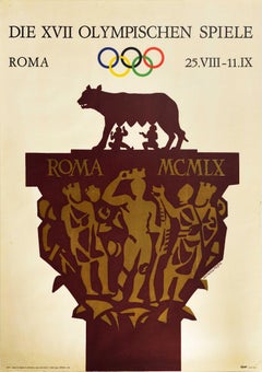 Original Vintage Sport Poster Rome Olympic Games Italy Romulus And Remus Design