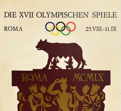 Original Vintage Sport Poster Rome Olympic Games Italy Romulus And Remus Design
