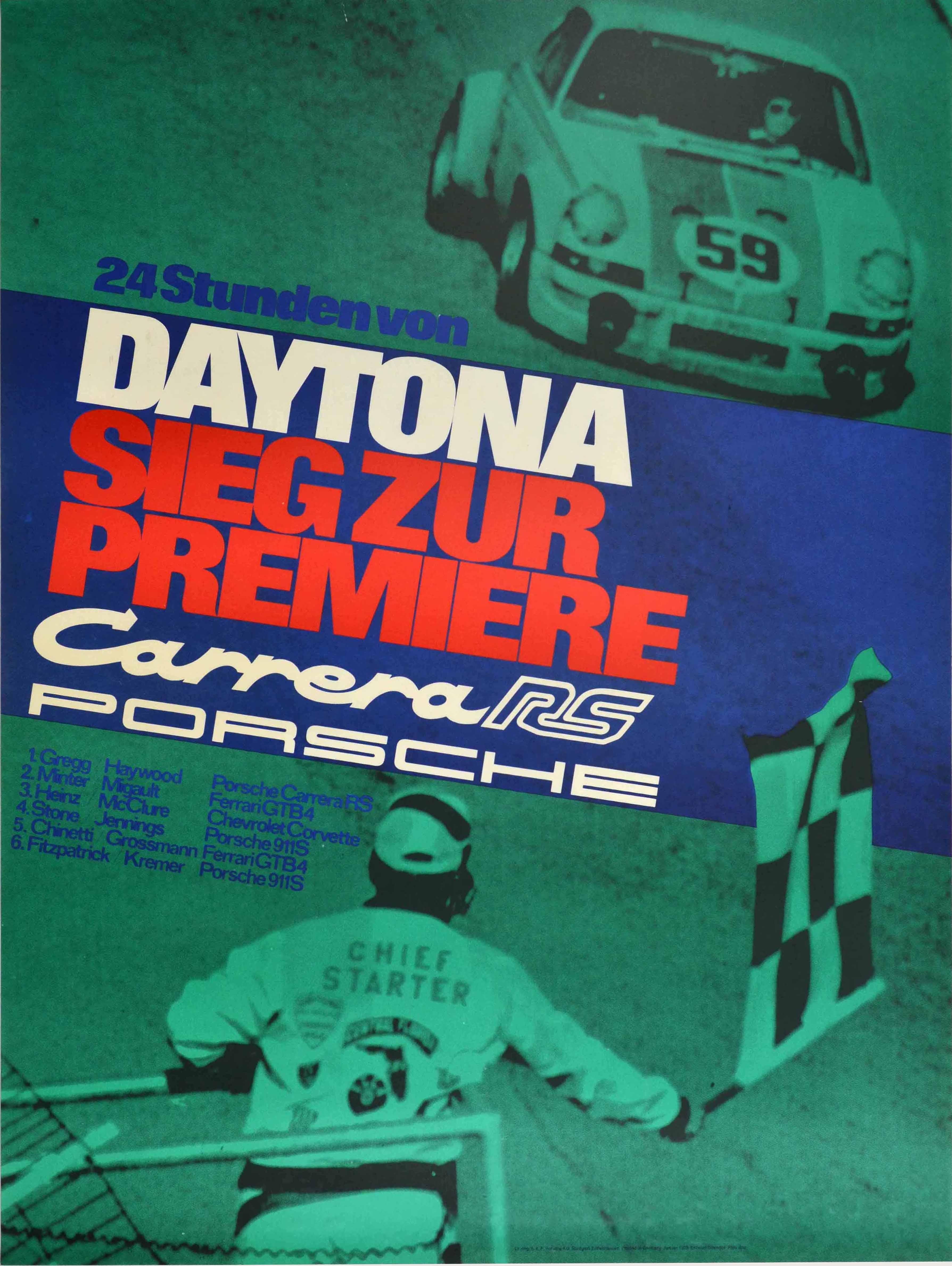 Atelier Strenger Print - Original Vintage Auto Racing Poster 24 Hours Daytona Porsche 911 Carrera Victory