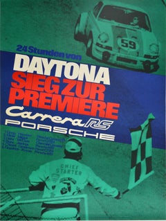 Original Vintage Auto Racing Poster 24 Hours Daytona Porsche 911 Carrera Victory