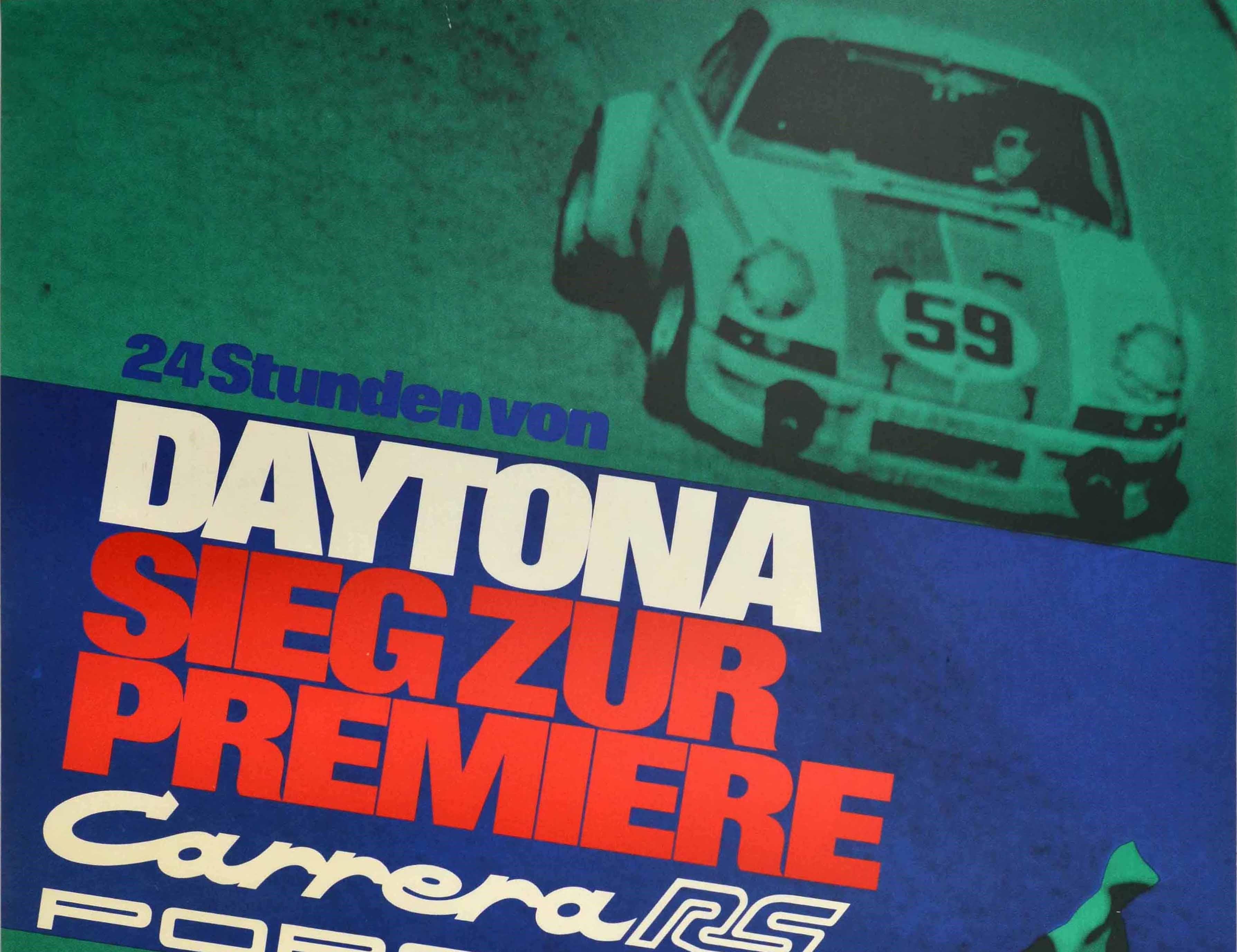 Original Vintage Auto Racing Poster 24 Hours Daytona Porsche 911 Carrera Victory - Print by Atelier Strenger