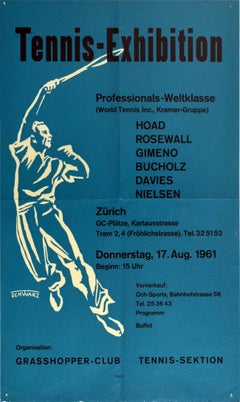 Original Vintage Poster Tennis Exhibition World Cup Pros Grasshopper Club Zurich