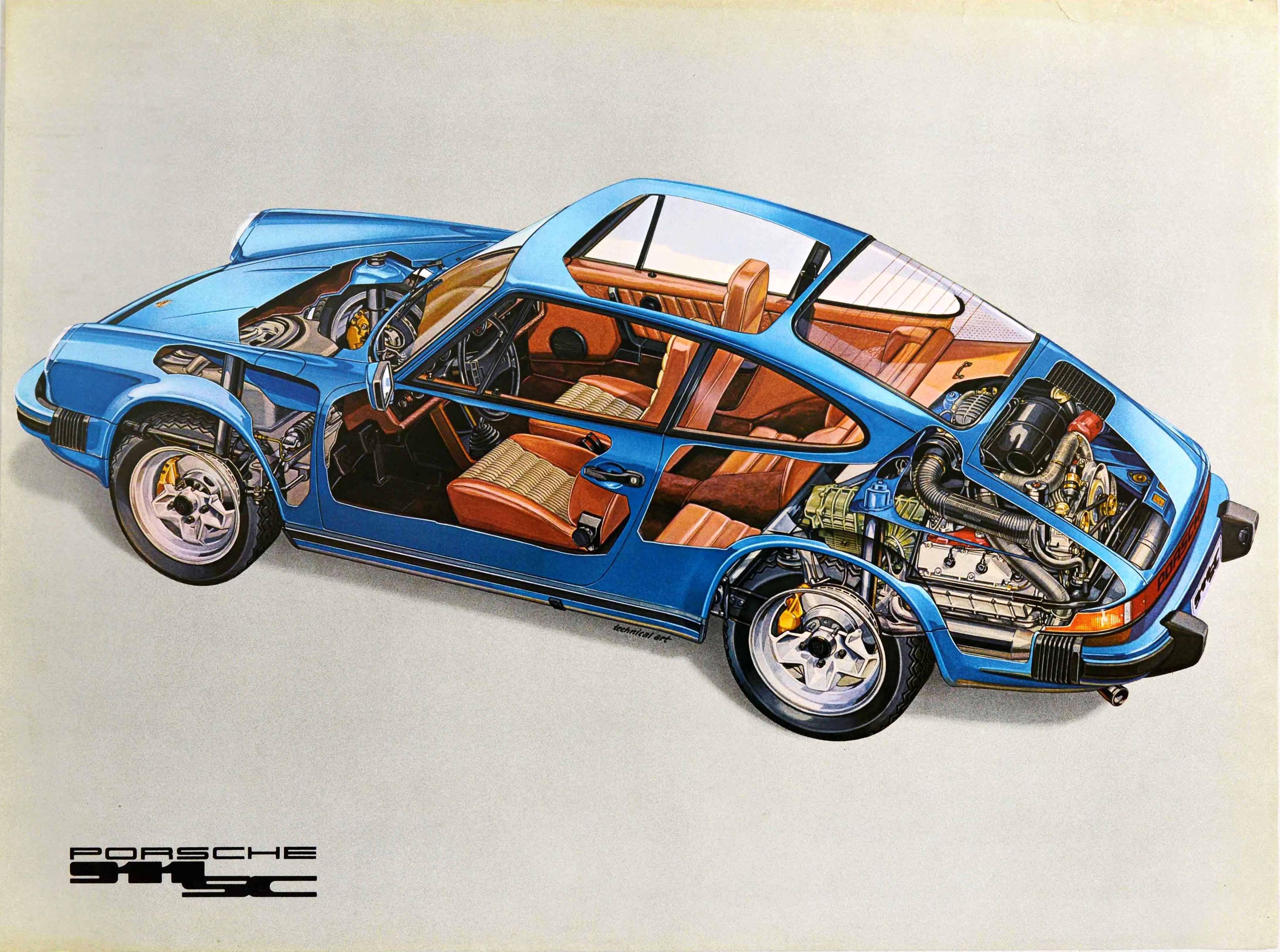 Technical Art Print - Original Vintage Auto Poster Porsche 911 SC Motorsports Car Super Carrera Model