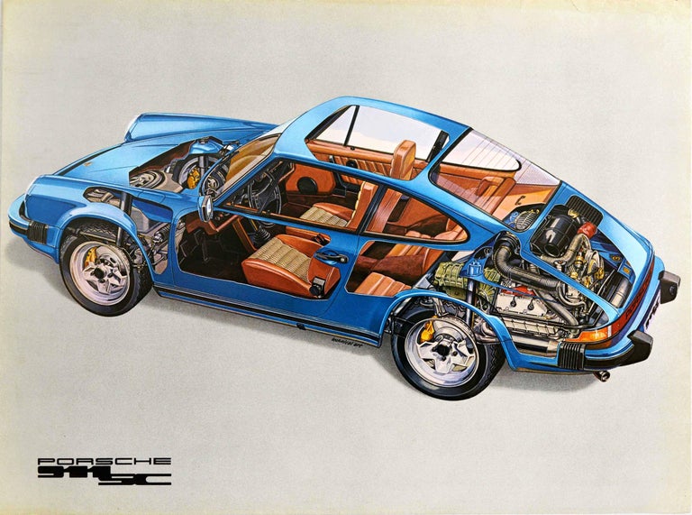 Technical Art - Original Vintage Auto Poster Porsche 911 SC Motorsports Car  Super Carrera Model For Sale at 1stDibs