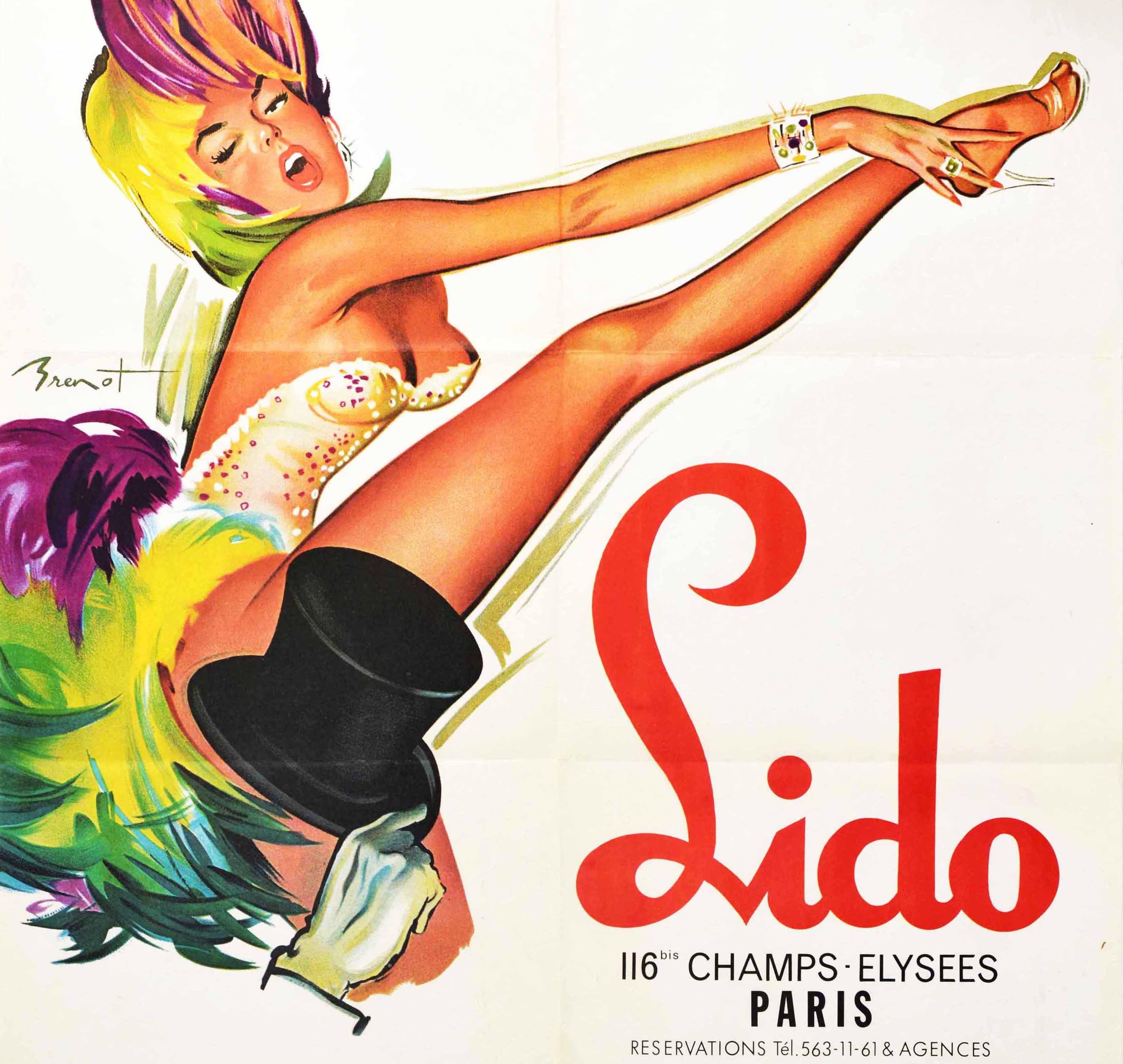 Affiche vintage d'origine Lido Paris Cabaret Bluebell Girls Pin Up Champs Elysees - Blanc Print par Pierre Brenot