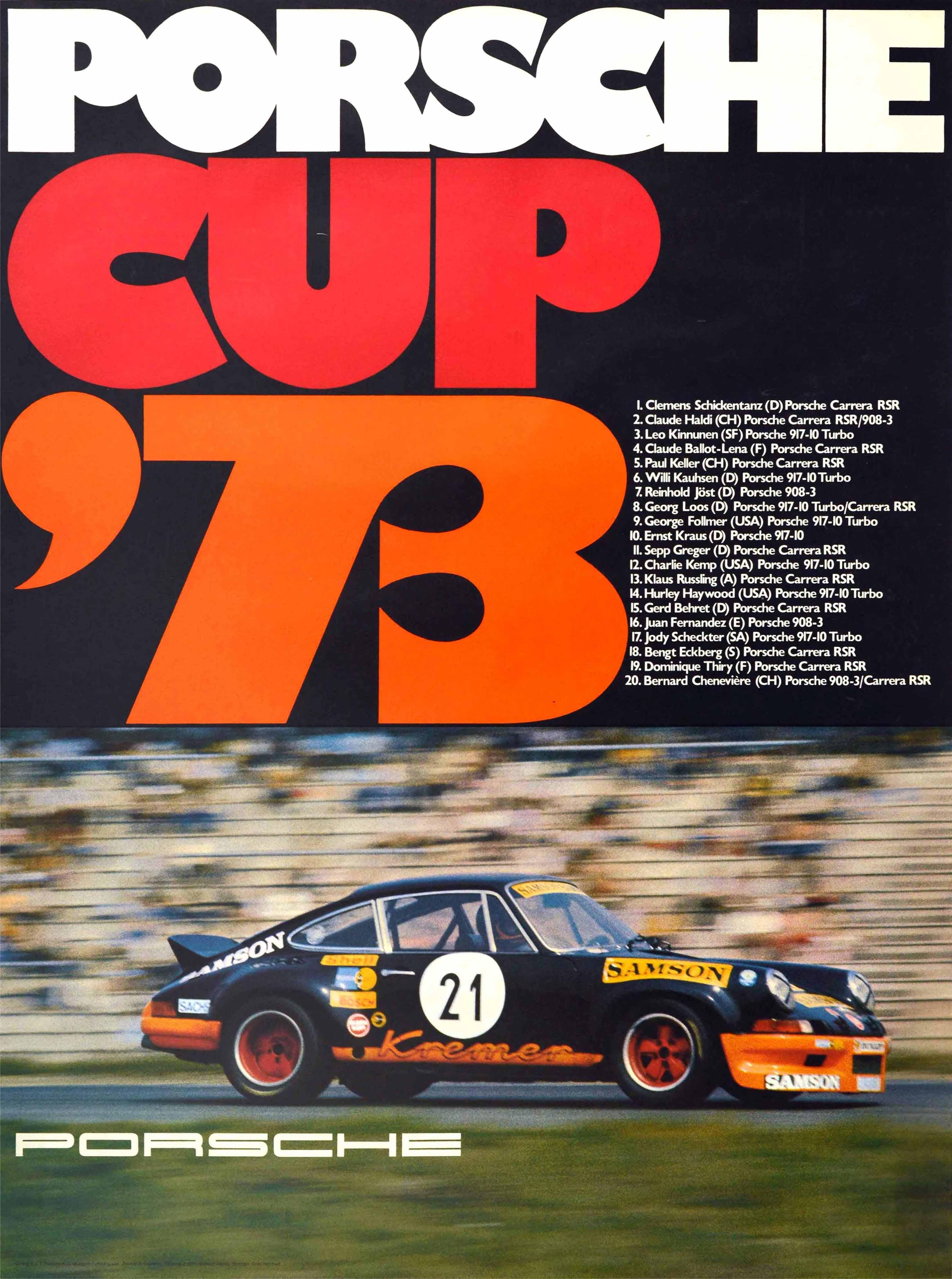 Erich Strenger Print - Original Vintage Auto Racing Poster Porsche Cup 1973 911 Carrera Car Motorsport