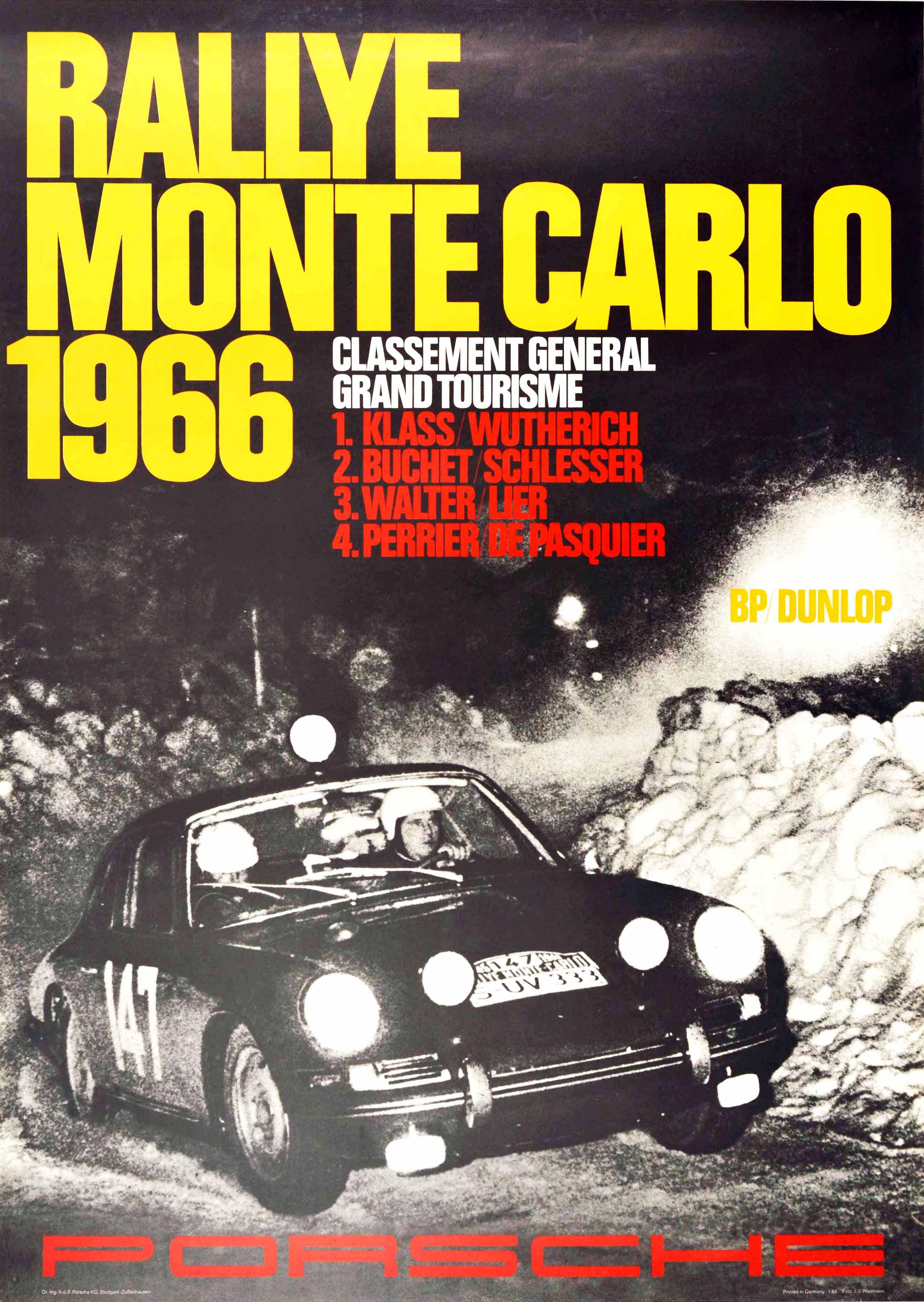 J.J. Weitmann Print - Original Vintage Poster Rallye Monte Carlo 1966 Porsche 911 Car GT Auto Racing