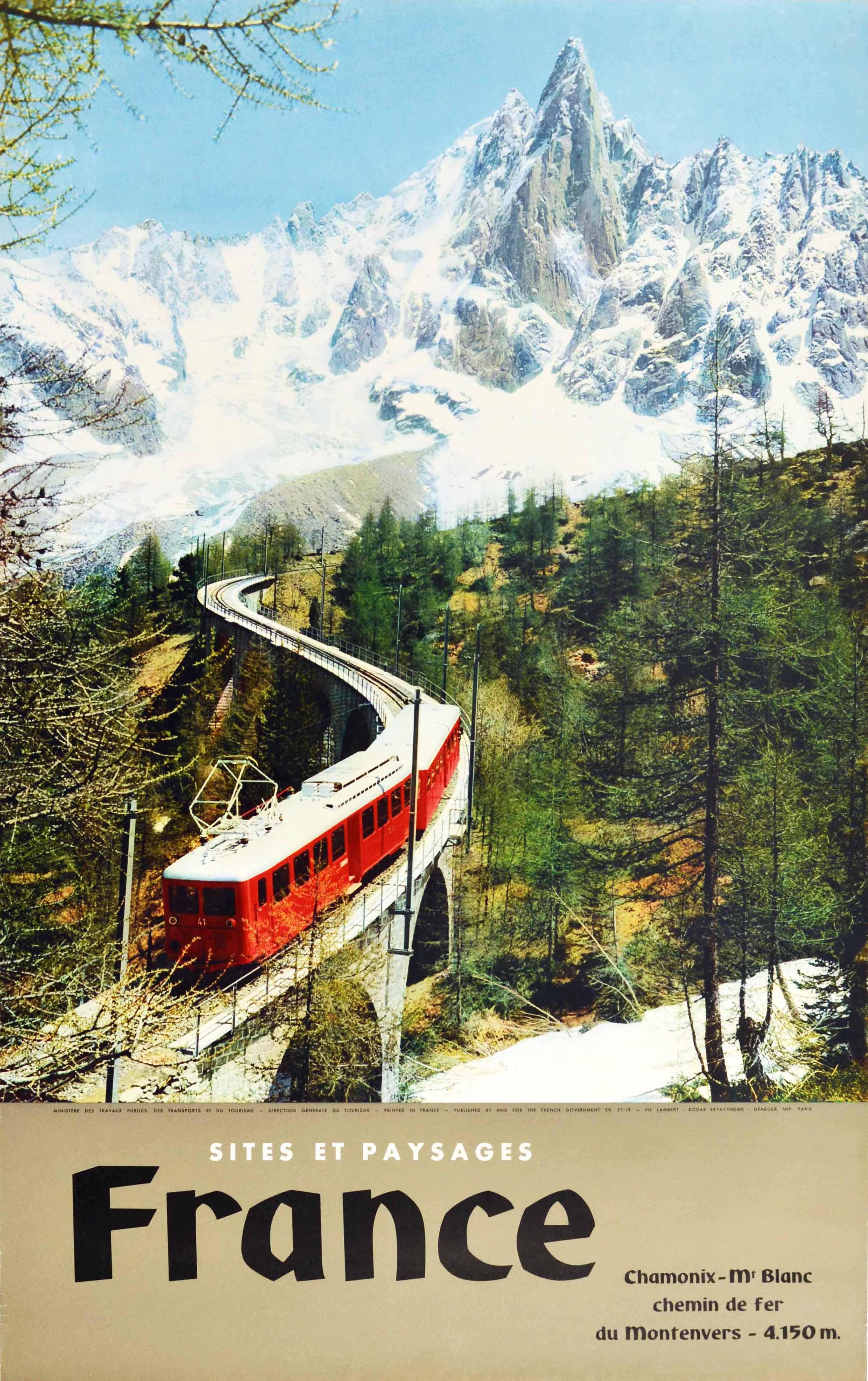 Lambert Print - Original Vintage Poster Chamonix Mont Blanc Railway Montenvers Mountain Train
