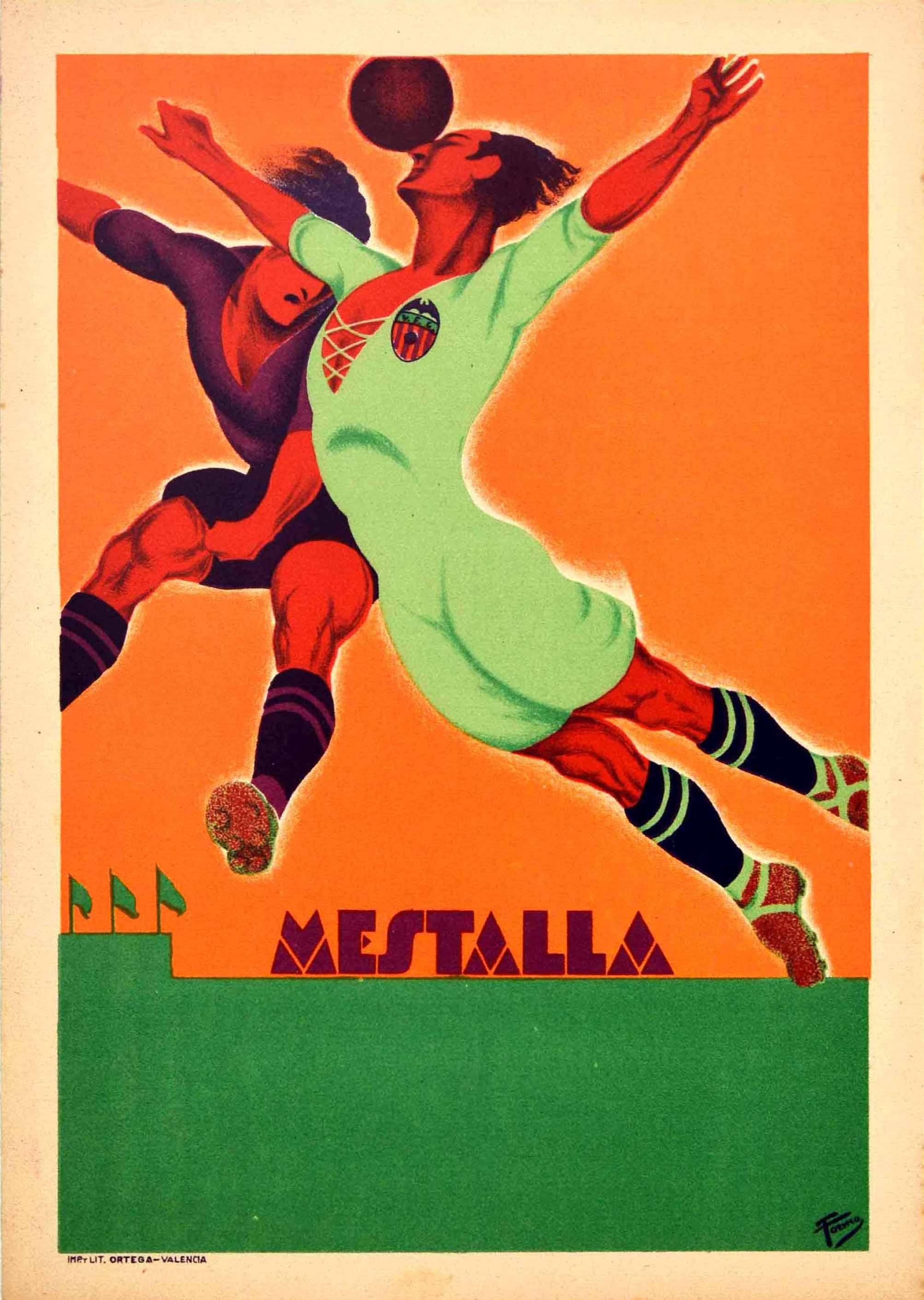 Federico Tormo Monzo Print - Original Vintage Art Deco Sport Poster Football Mestalla Stadium Valencia Spain