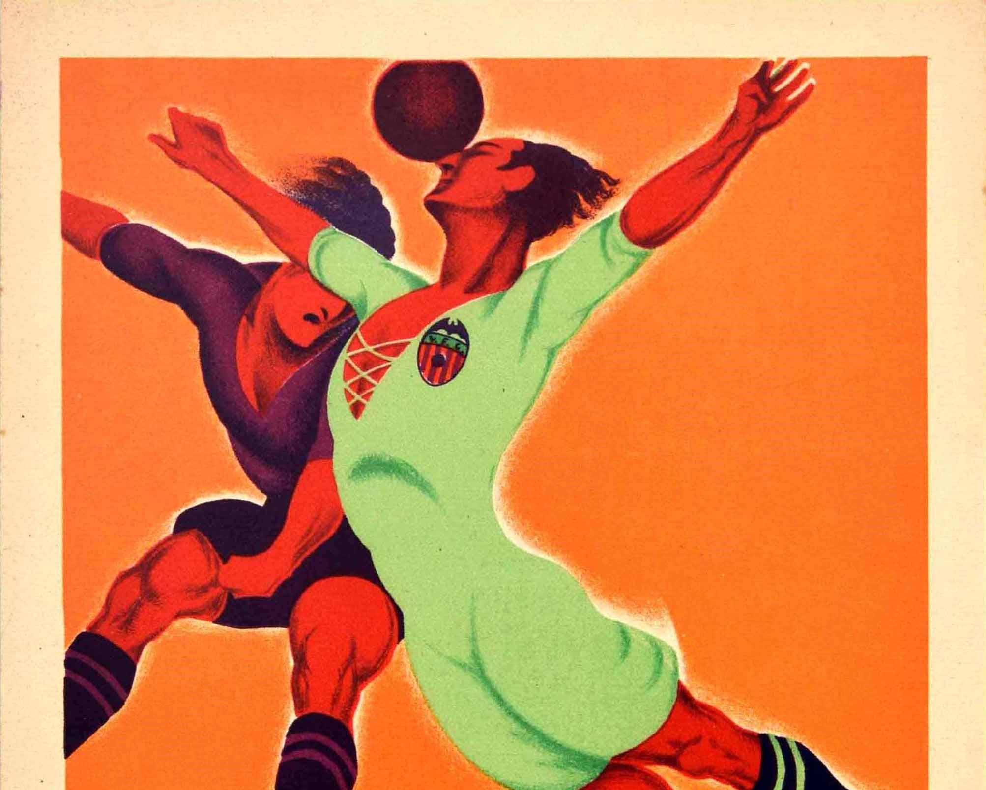 Original Vintage Art Deco Sport Poster Football Mestalla Stadium Valencia Spain - Print by Federico Tormo Monzo