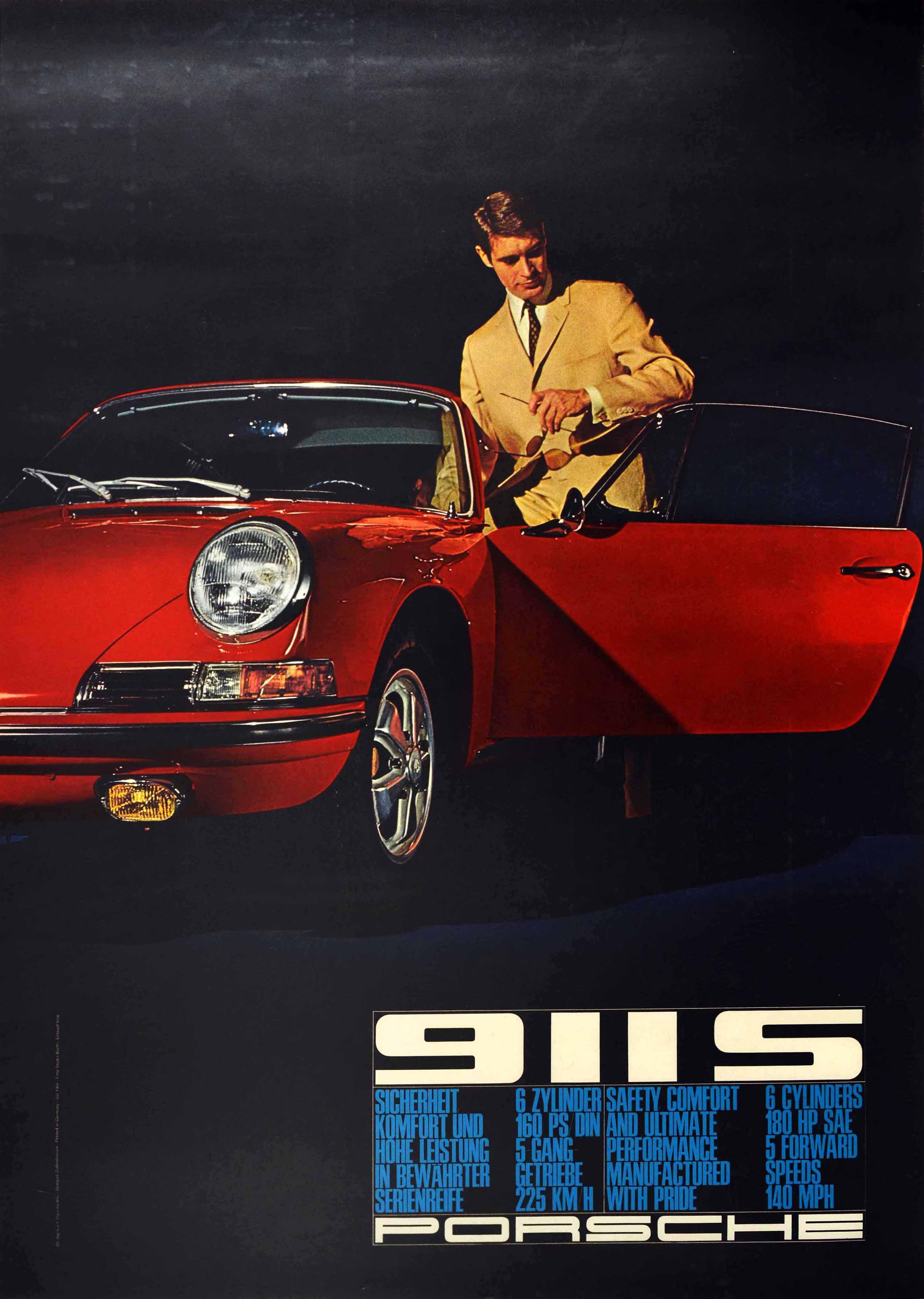 Barth, Volz Print - Original Vintage Poster Porsche 911S Safety Comfort Performance Pride Sports Car