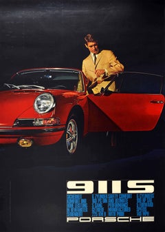 Original Vintage Poster Porsche 911S Safety Comfort Performance Pride Sports Car