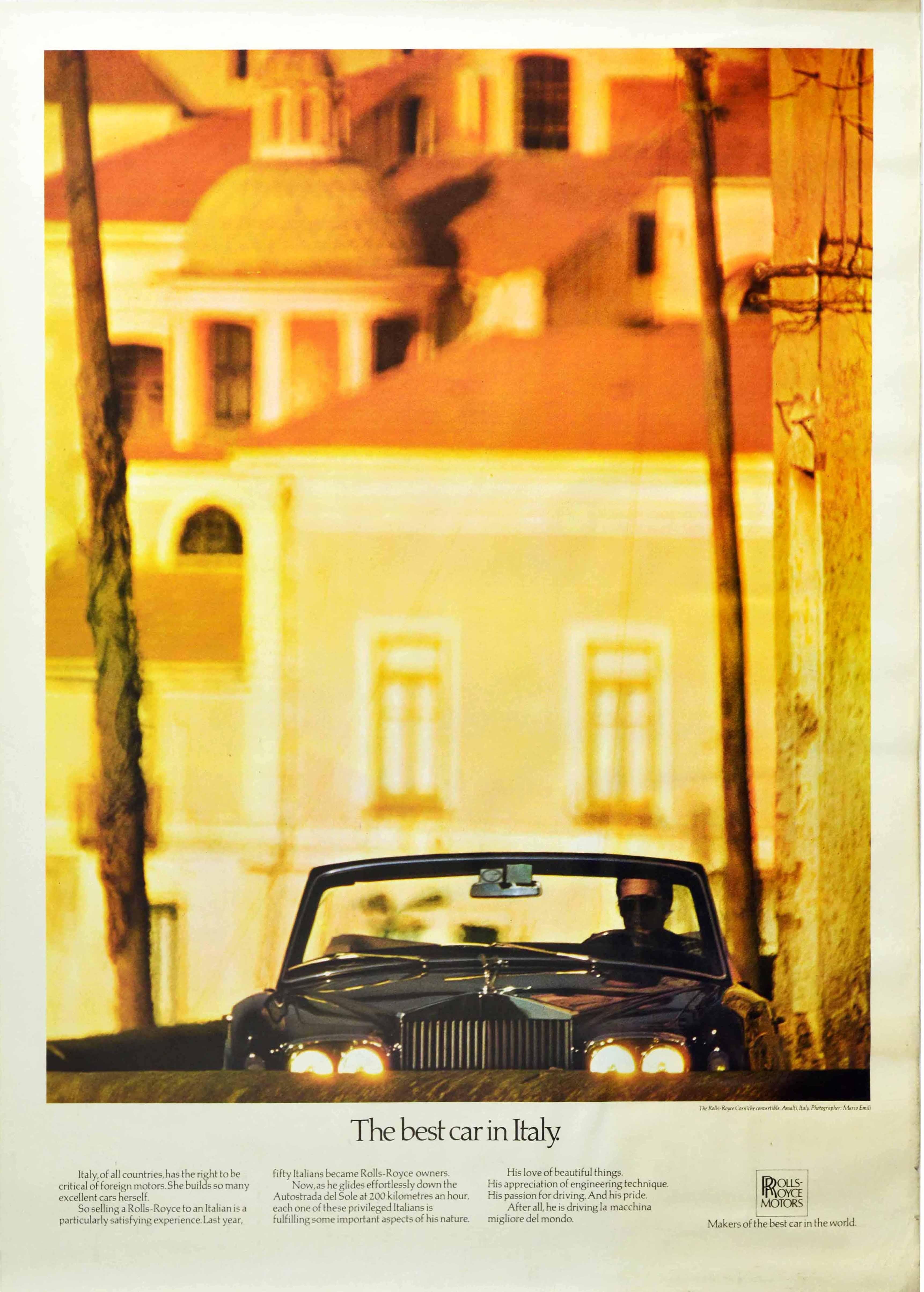 Marco Emili Print - Original Vintage Poster Rolls Royce Corniche The Best Car In Italy Amalfi Coast