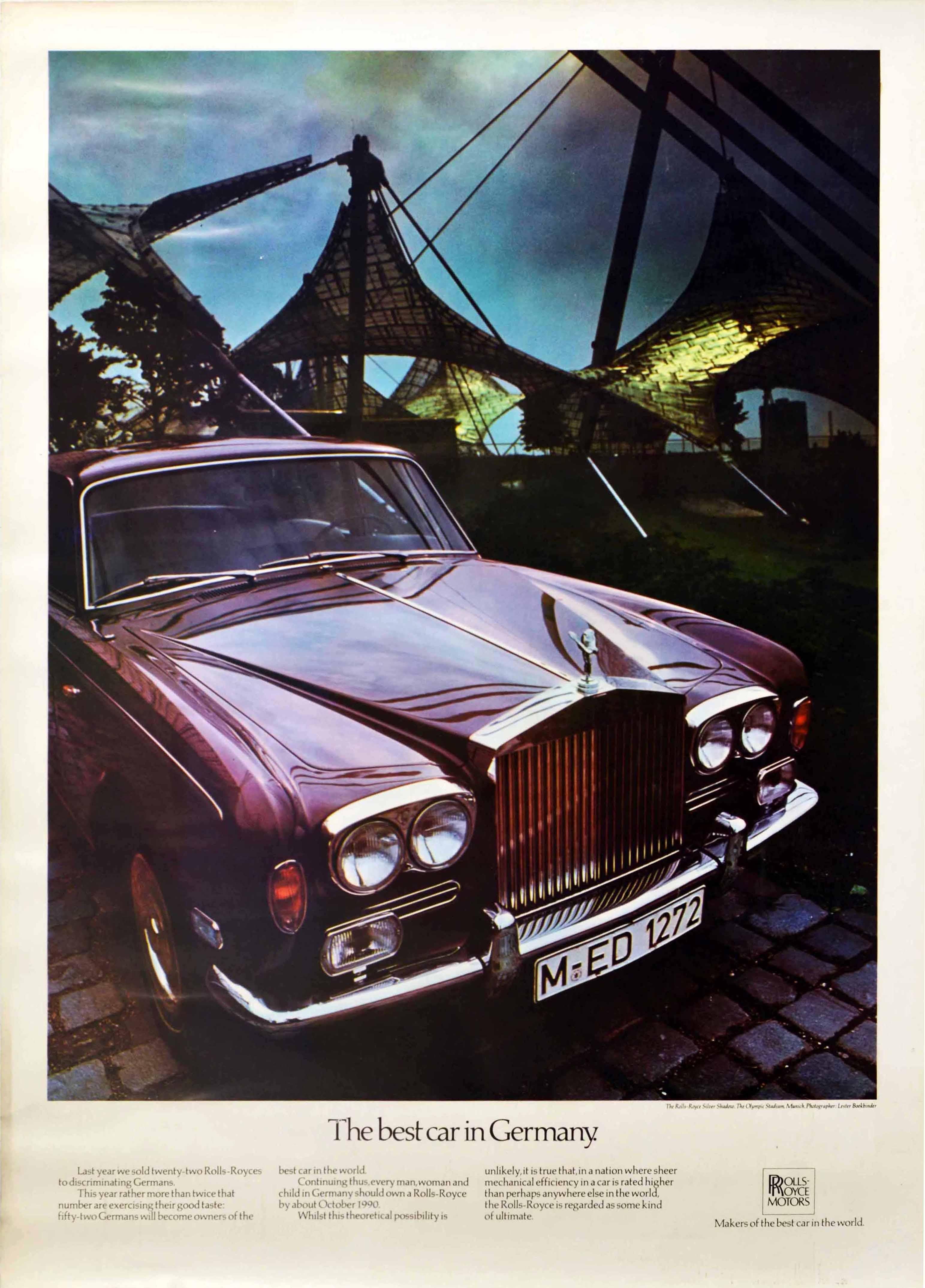 Lester Bookbinder Print - Original Vintage Poster Rolls Royce Silver Shadow Olympic Stadium Munich Germany