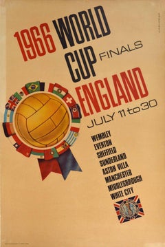 Affiche de sport rétro originale de la finale de la Coupe du monde de 1966, équipes de football anglaises Wembley