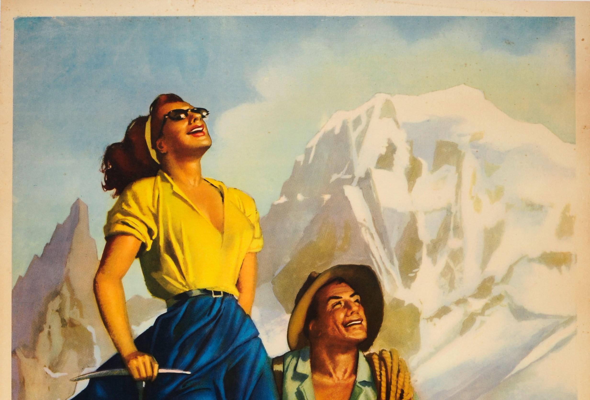 Original Vintage Travel Poster Ft Hiking In The Aosta Valley Alps Vallee D'Aoste - Print by Gino Boccasile