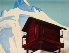 Original Vintage Valais Switzerland Travel Poster Ft. Countryside Mountain View