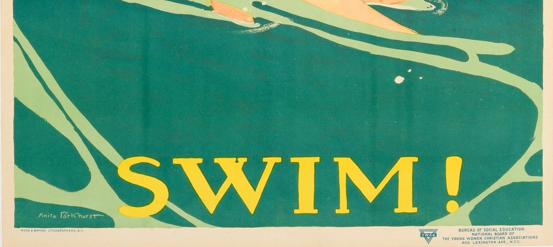 Original Vintage Sport Poster - Swim - Social Education National Board YWCA - Blue Print by Anita Parkhurst