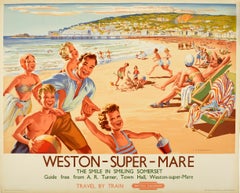 Original Retro British Railways Poster Weston-Super-Mare Somerset Summer Beach
