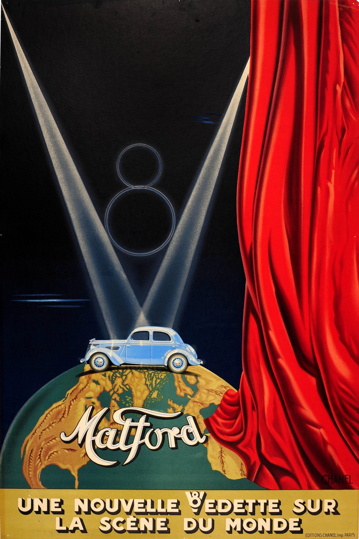 Chanel Original Vintage Classic Car Advertising Poster Matford V8 Art Deco Stage Design For Sale At 1stdibs ford vedette v8 on Chanel Original Vintage Classic Car Advertising Poster Matford V8 Art Deco Stage Design For Sale At 1stdibs