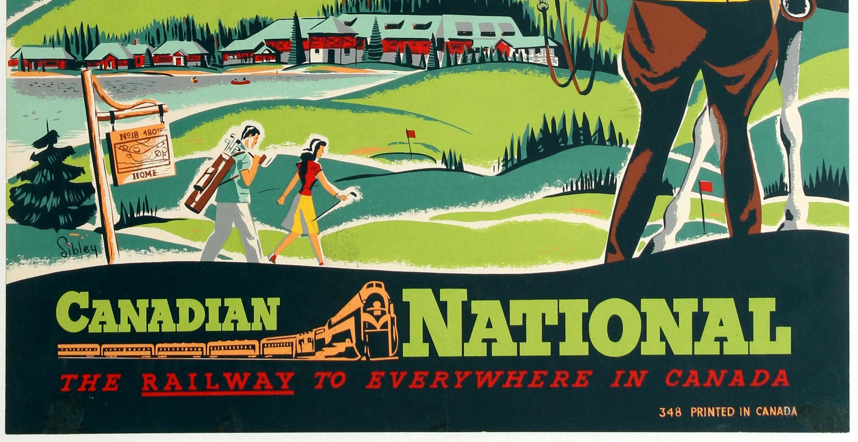 Original Vintage Canadian National Railways Poster Jasper Park Lodge Rockies CNR - Green Print by Sibley