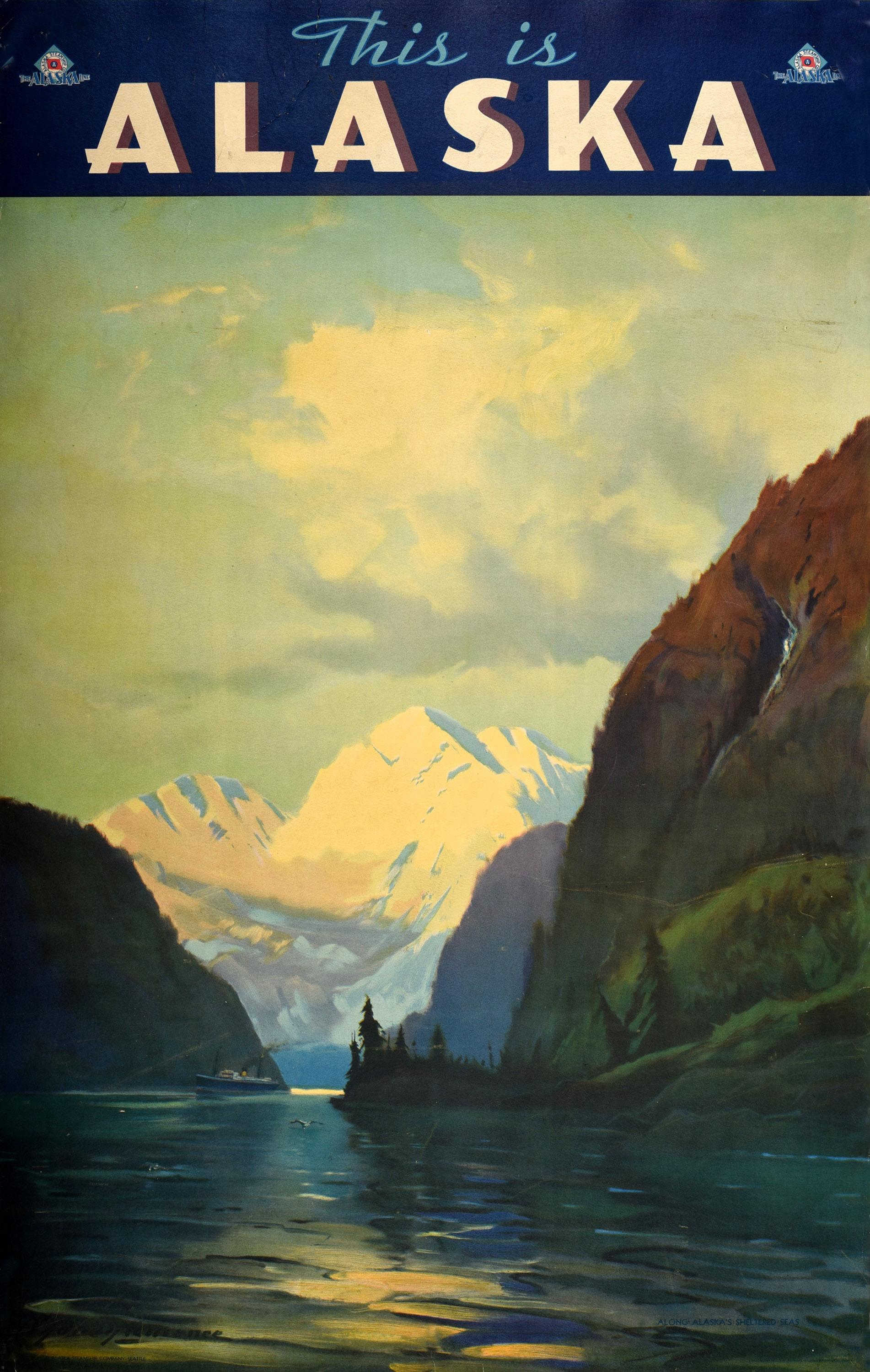 Sydney Laurence Print - Original Vintage Travel Poster This Is Alaska Line Along Alaska's Sheltered Seas