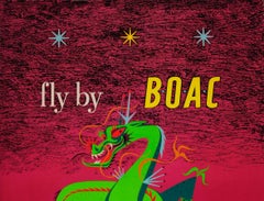 Original Vintage Air Travel Poster Fly By BOAC To The Far East ft. Dragon Design
