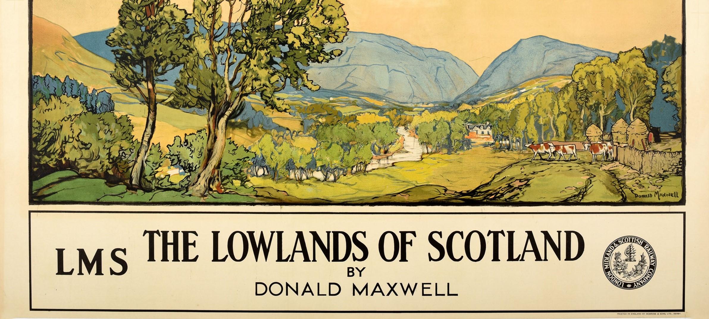 Affiche vintage d'origine de la LMS Railway intitulée The Lowlands Of Scotland par Donald Maxwell 3