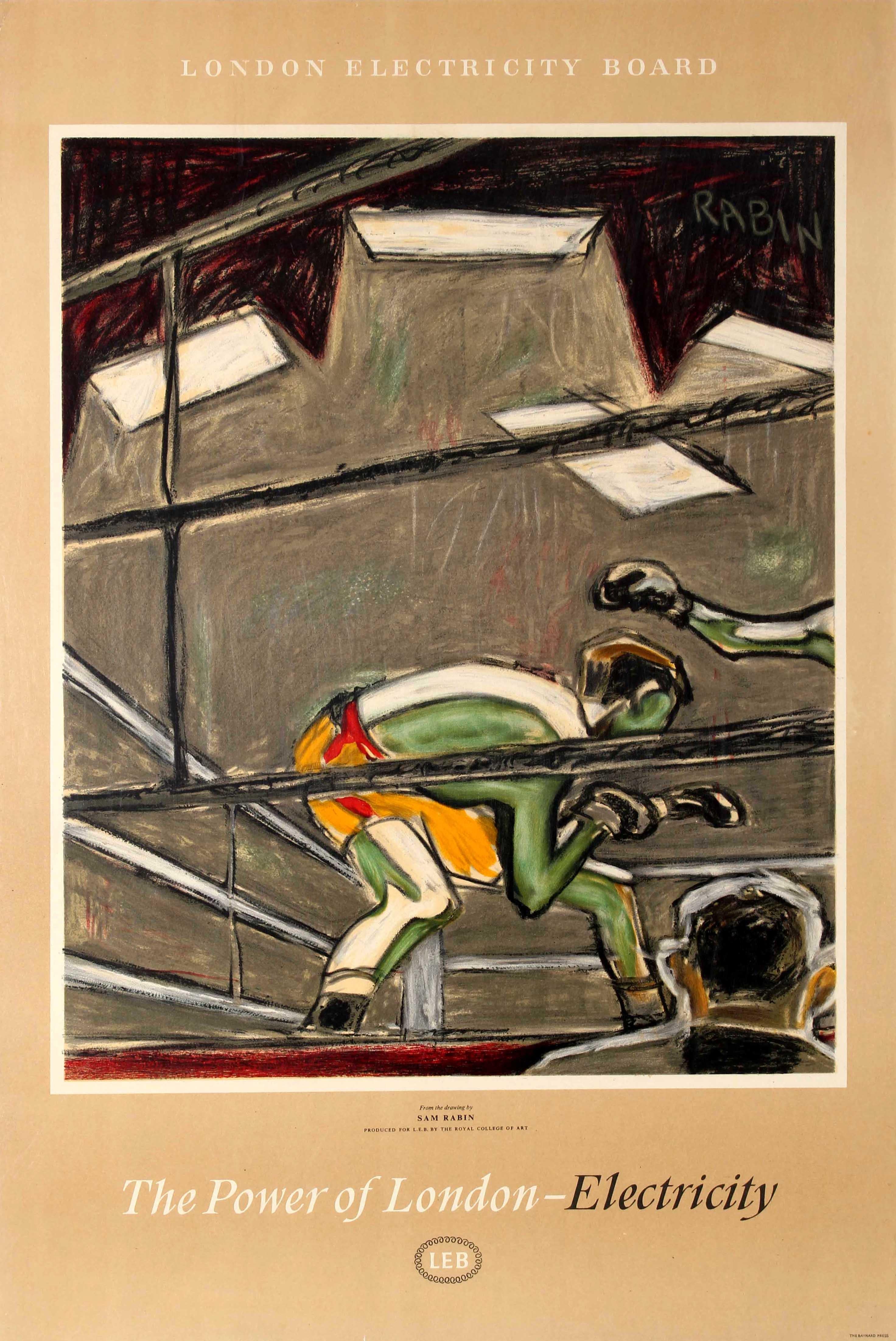 Sam Rabin Print - Original Vintage London Electricity Board Poster The Power Of London Boxing LEB