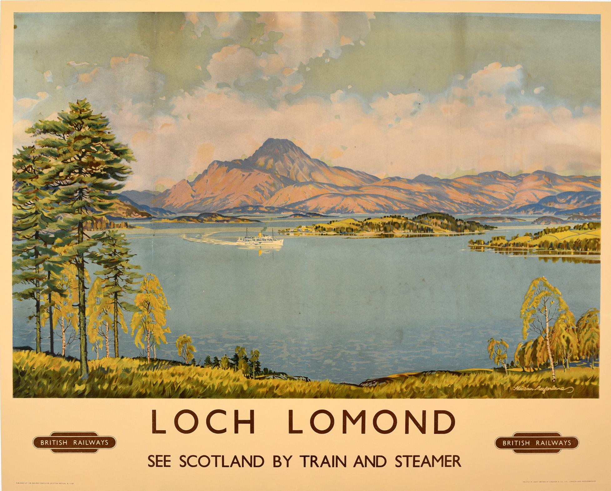 Alasdair MacFarlane Print - Original Vintage British Railways Poster Loch Lomond Scotland By Train & Steamer