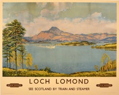 Original Vintage British Railways Poster Loch Lomond Scotland By Train & Steamer
