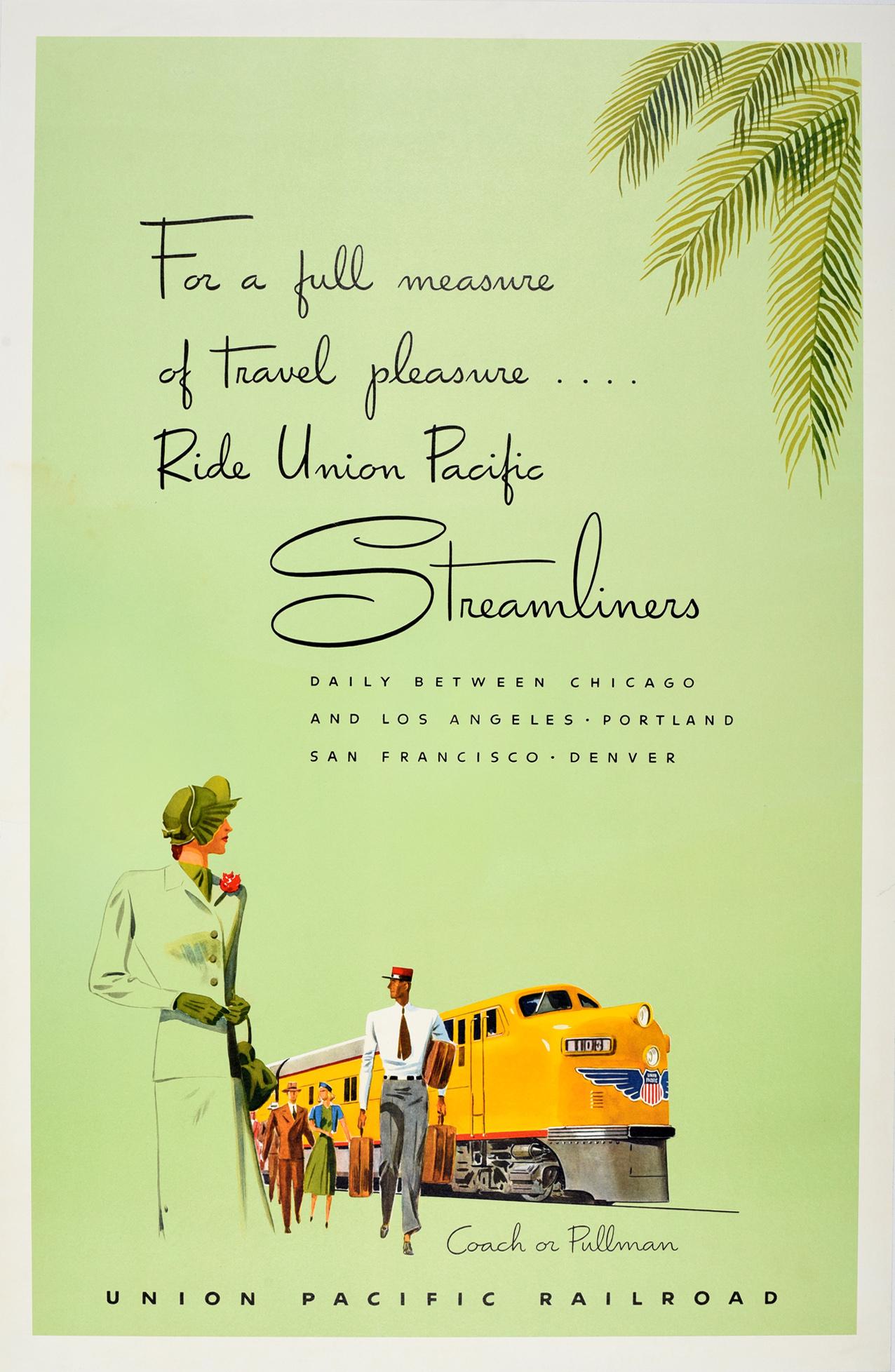William Wilmarth Print - Original Vintage Travel Poster Union Pacific Streamliners Coach Pullman Railroad