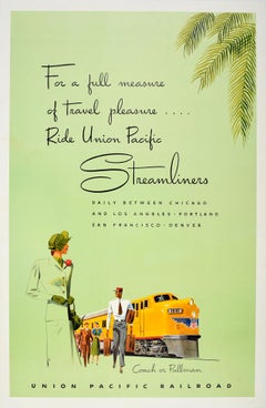 Original Vintage Travel Poster Union Pacific Streamliners Coach Pullman Railroad