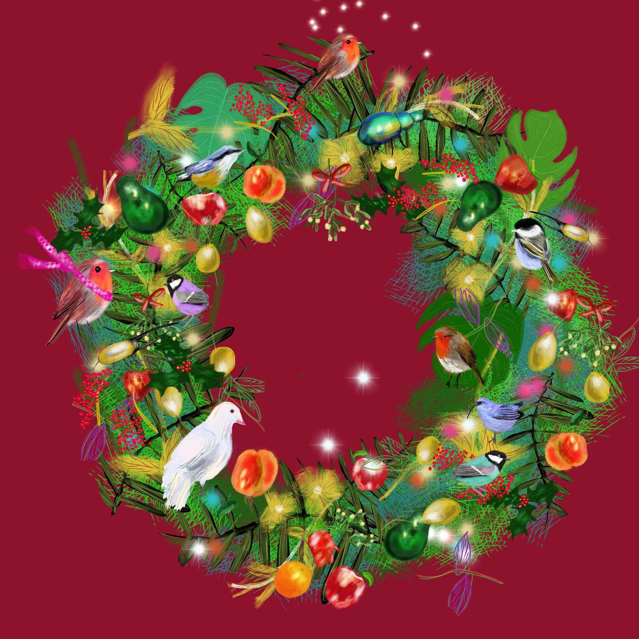 Claire Westwood Interior Print - Christmas Wreath Hostess Gift Instead of Christmas Card Print Happy Holidays