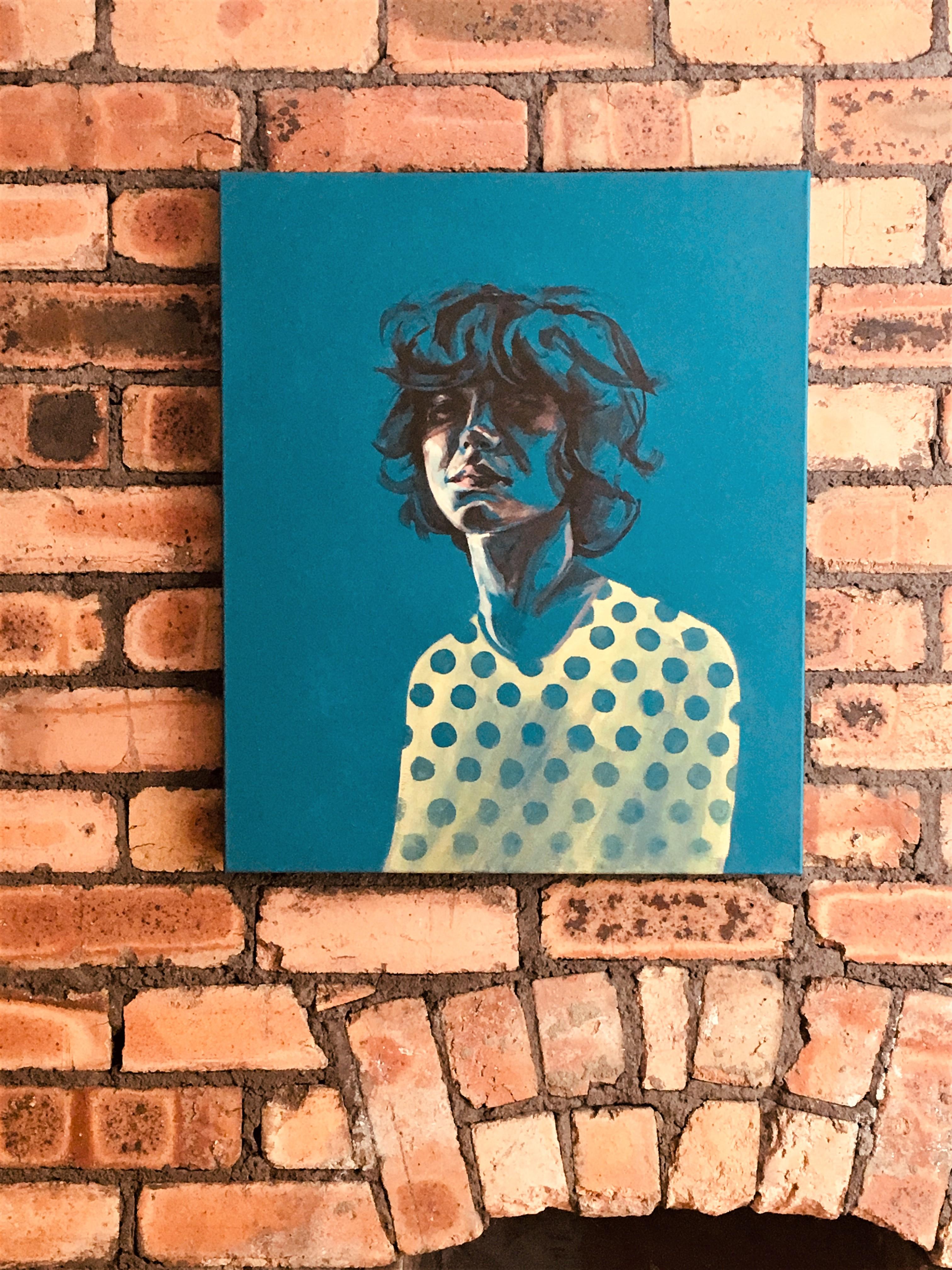 Spotted, original acrylic paint canvas signed great reviews figurative portrait  - Painting by Flo Lee
