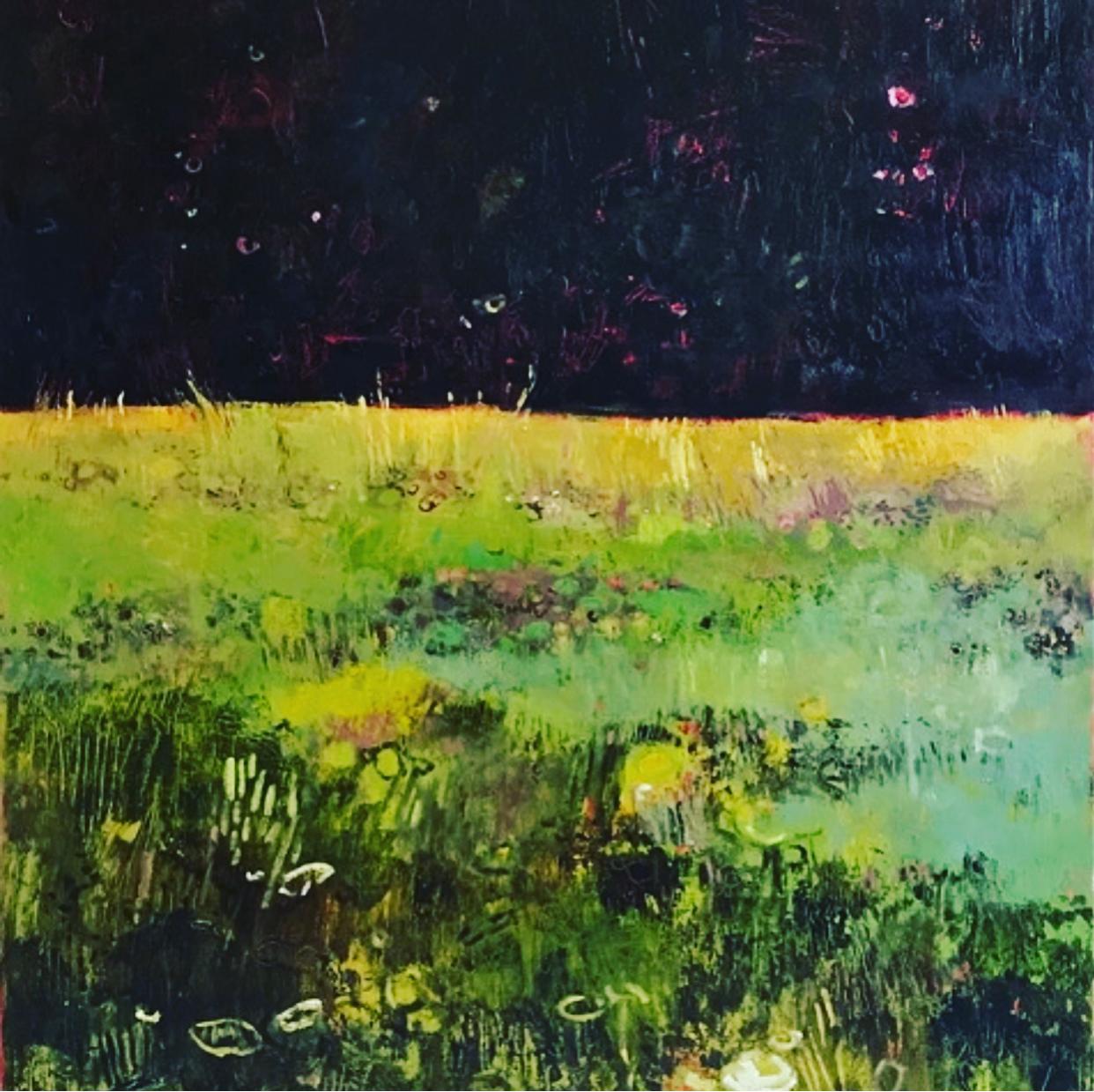 Elaine Kazimierczuk Landscape Painting - Tuscany Meadow with fireflies Original Oil on Canvas Signed Certificates  
