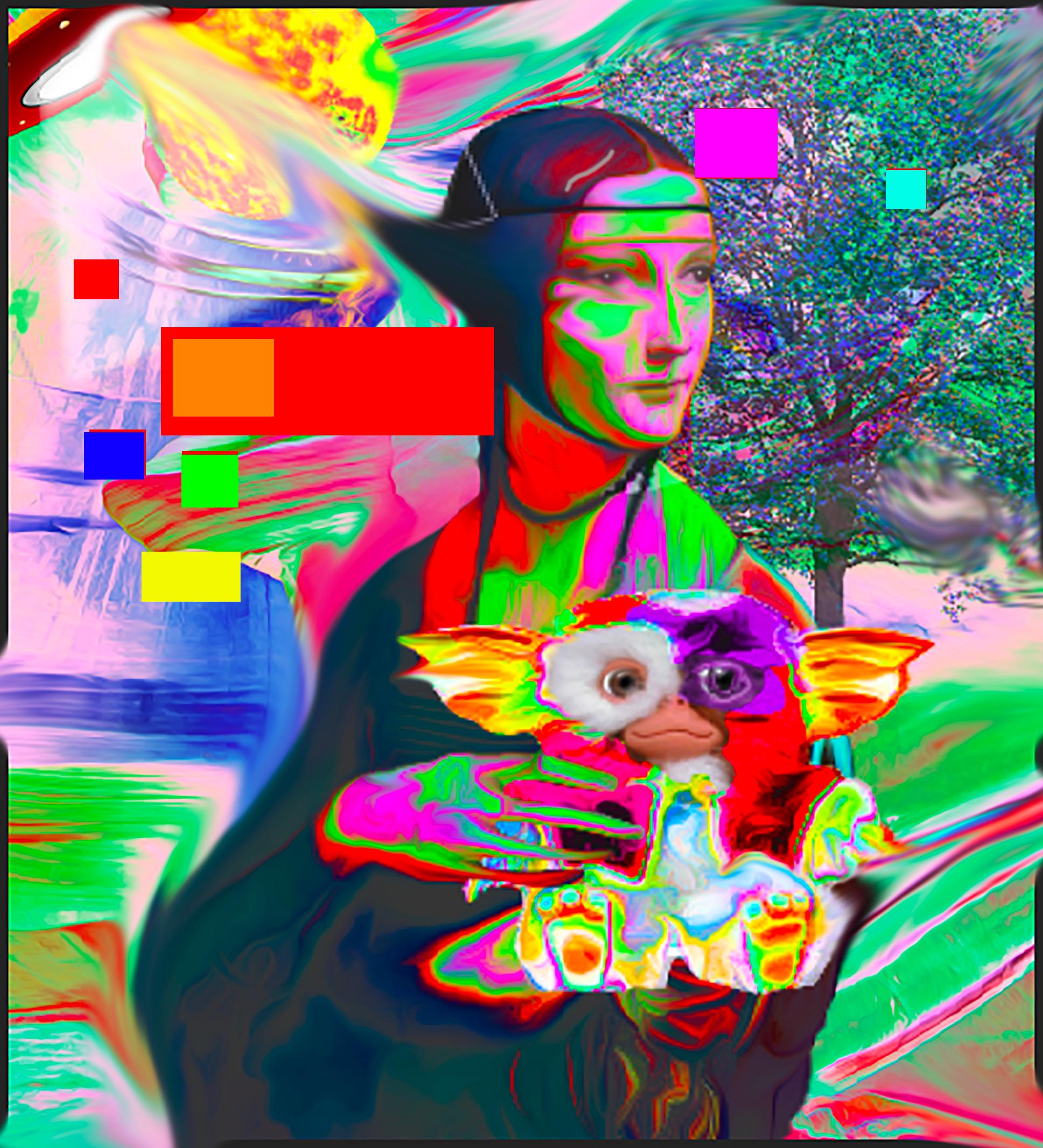 Girl With Gremlin digital c print pop bright colours  - Art by David Chevtaikin