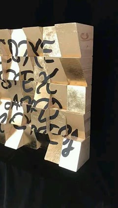 Coke, Sex and Money, Acrylic Paint, Gold Leaf on Canvas Wooden Blocks Signed